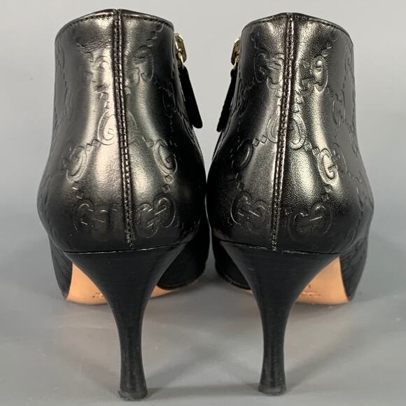GUCCI Size 6 Guccissima Black Leather Embossed Monogram Side Zipper Boots - Picture 3 of 11